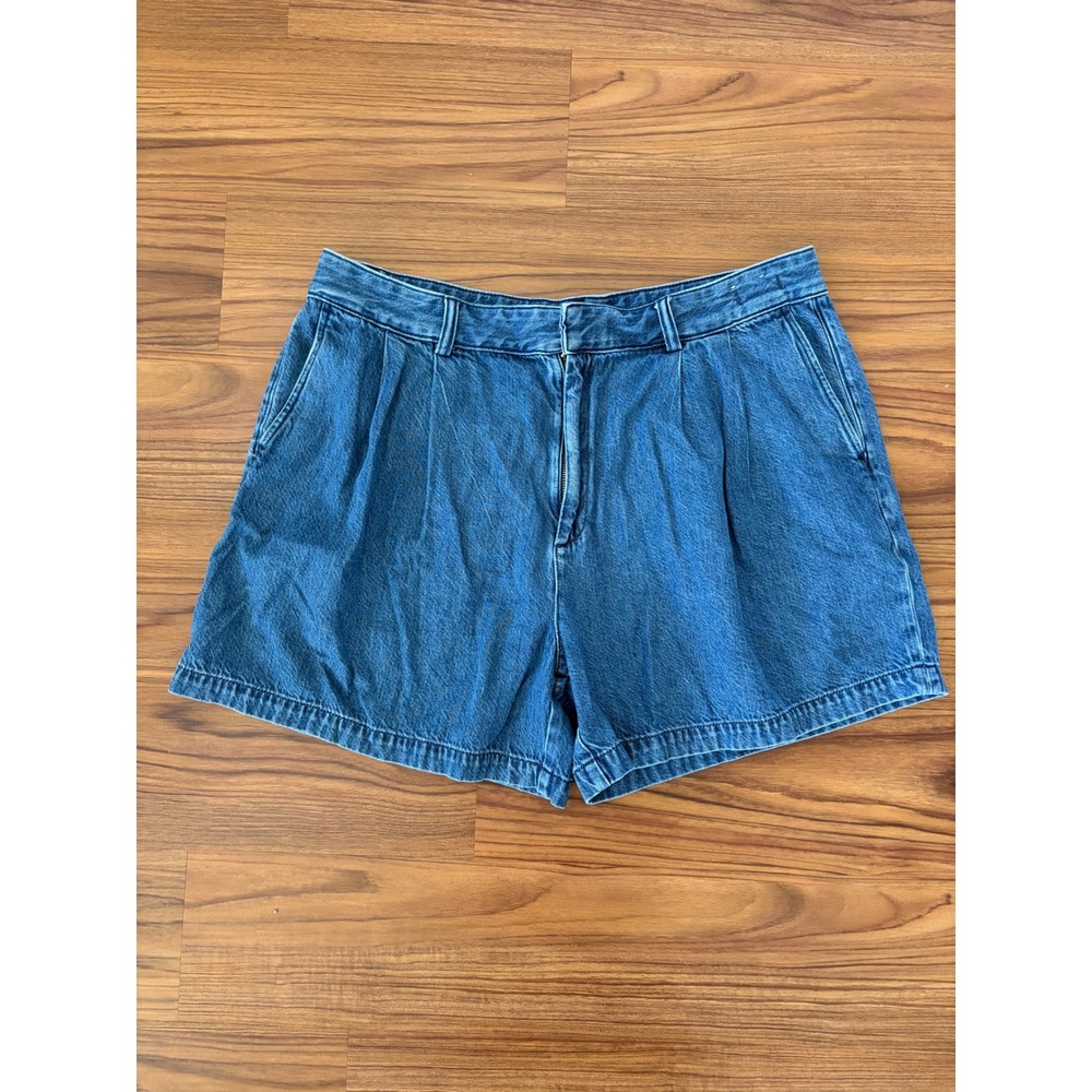 Madwell The Harlow Superwide Jean Shorts Blue Pleated Denim Size 32 High Rise